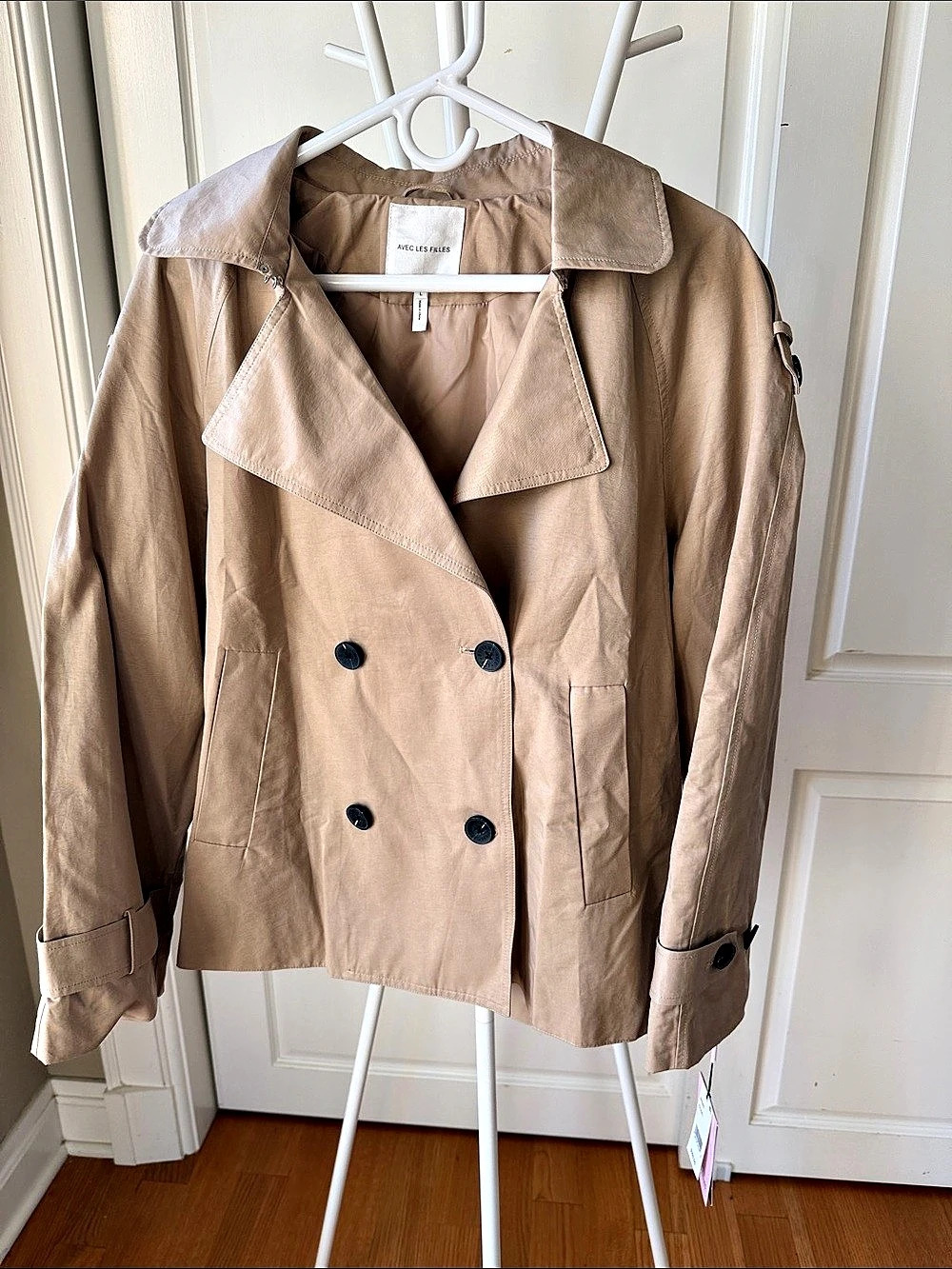 Avec Les Filles Double Breasted Cropped Trench Jacket Brown Large